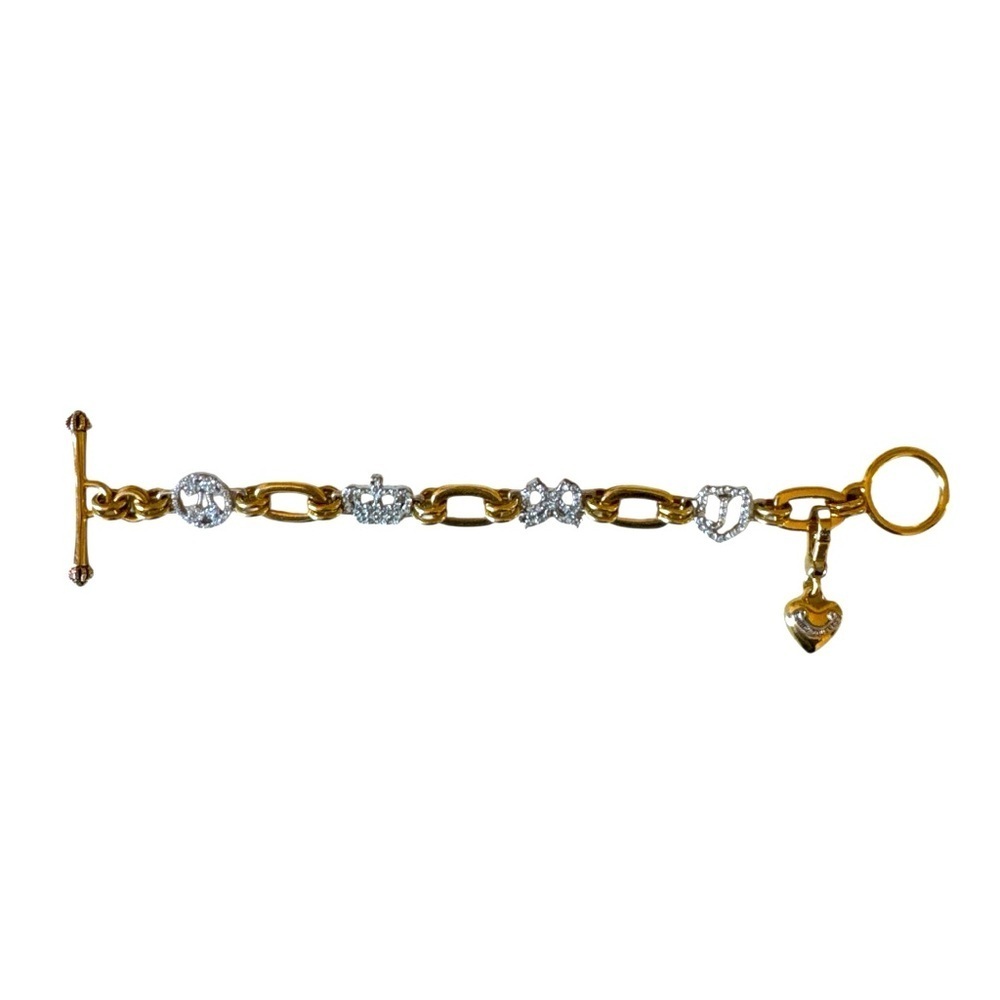 Juicy Couture Pave Cherries, Bow, Crown and J Shield Link Charm Bracelet